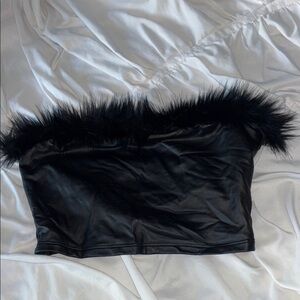 SHEIN Black Faux Fur Trim Tank Top